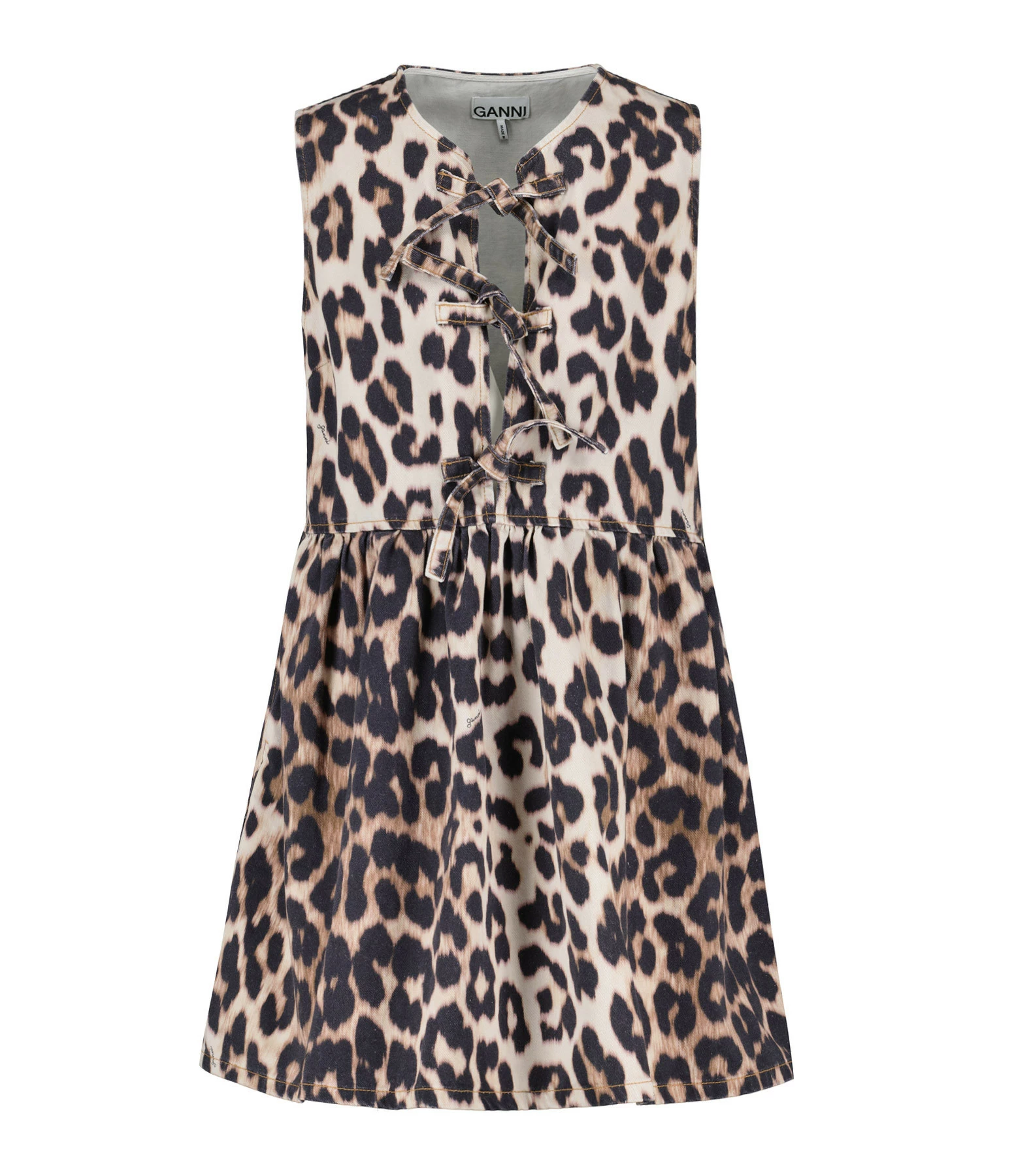 Ganni Robe Denim Coton Organique Léopard