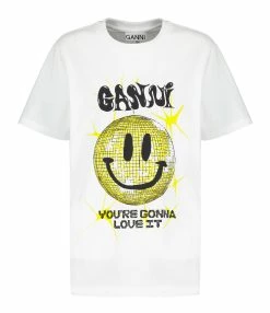 Ganni Tee-shirt Smiley Coton Organique Blanc