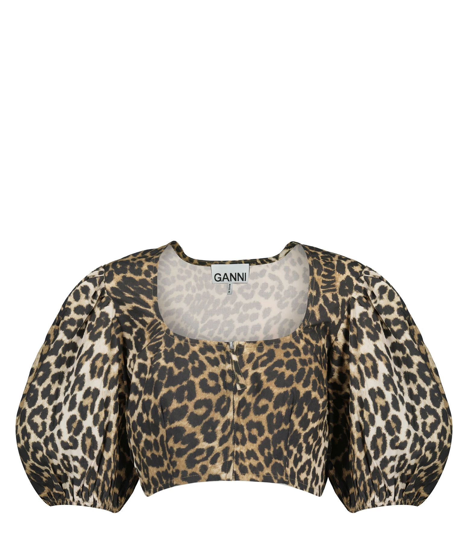 Ganni Top Court Coton Organique Léopard