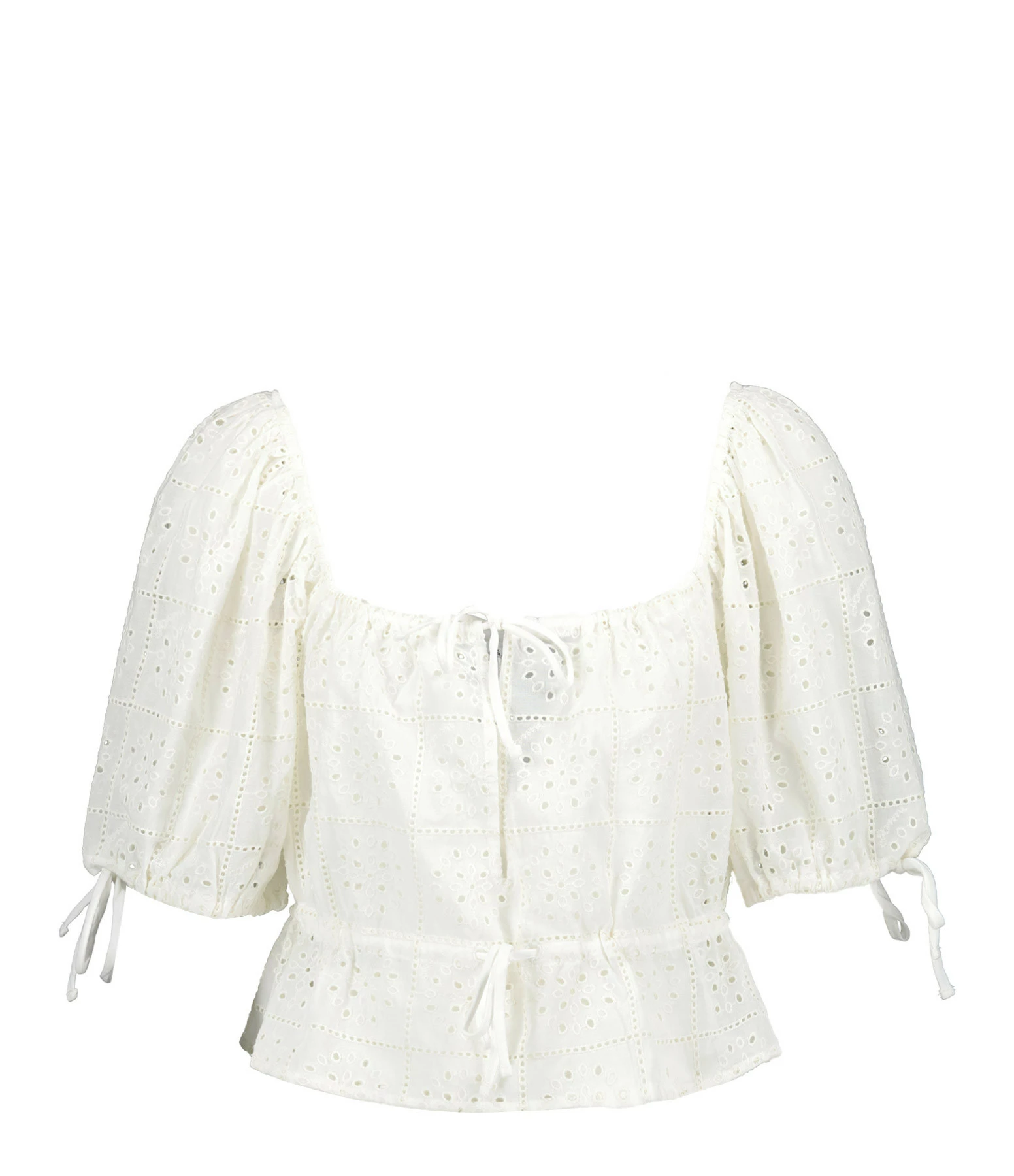 Ganni Top Court Broderie Anglaise Coton Organique Blanc