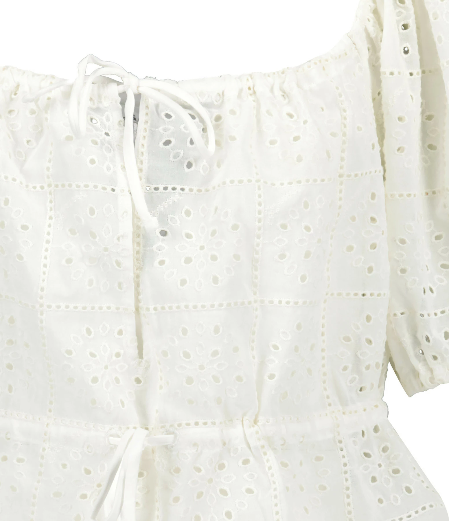 Ganni Top Court Broderie Anglaise Coton Organique Blanc – Image 2