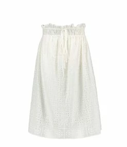 Ganni Jupe Midi Broderie Anglaise Coton Organique Blanc