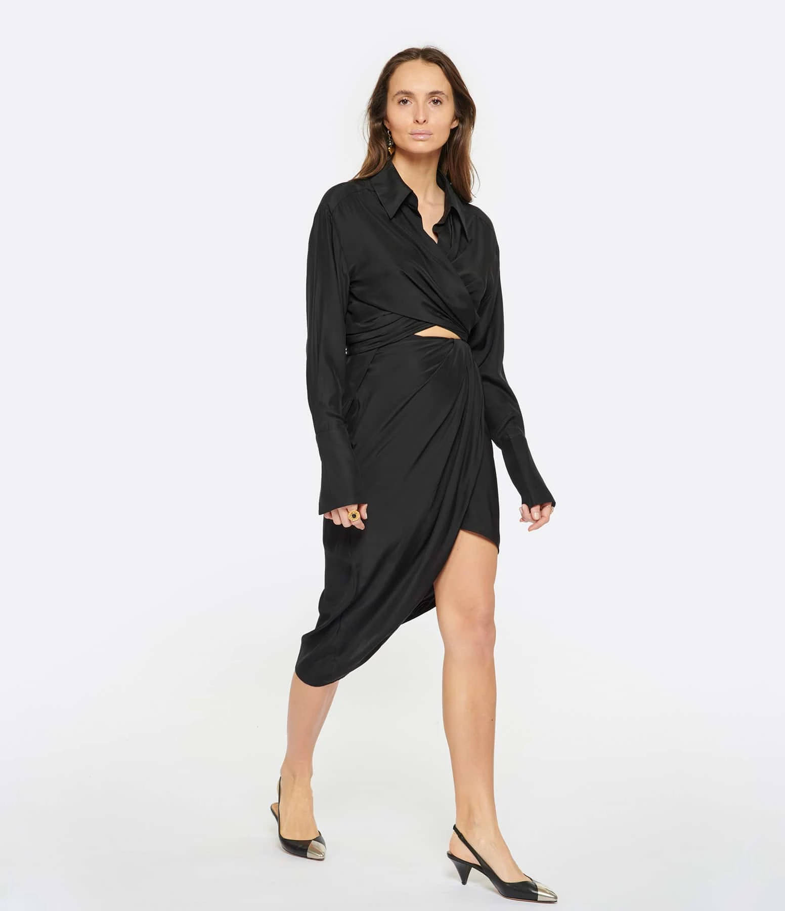 GAUGE81 Jupe Midi Paita Soie Noir – Image 3