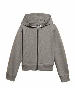 Golden Goose Sweatshirt Enfant Zip Star Coton Gris Doré
