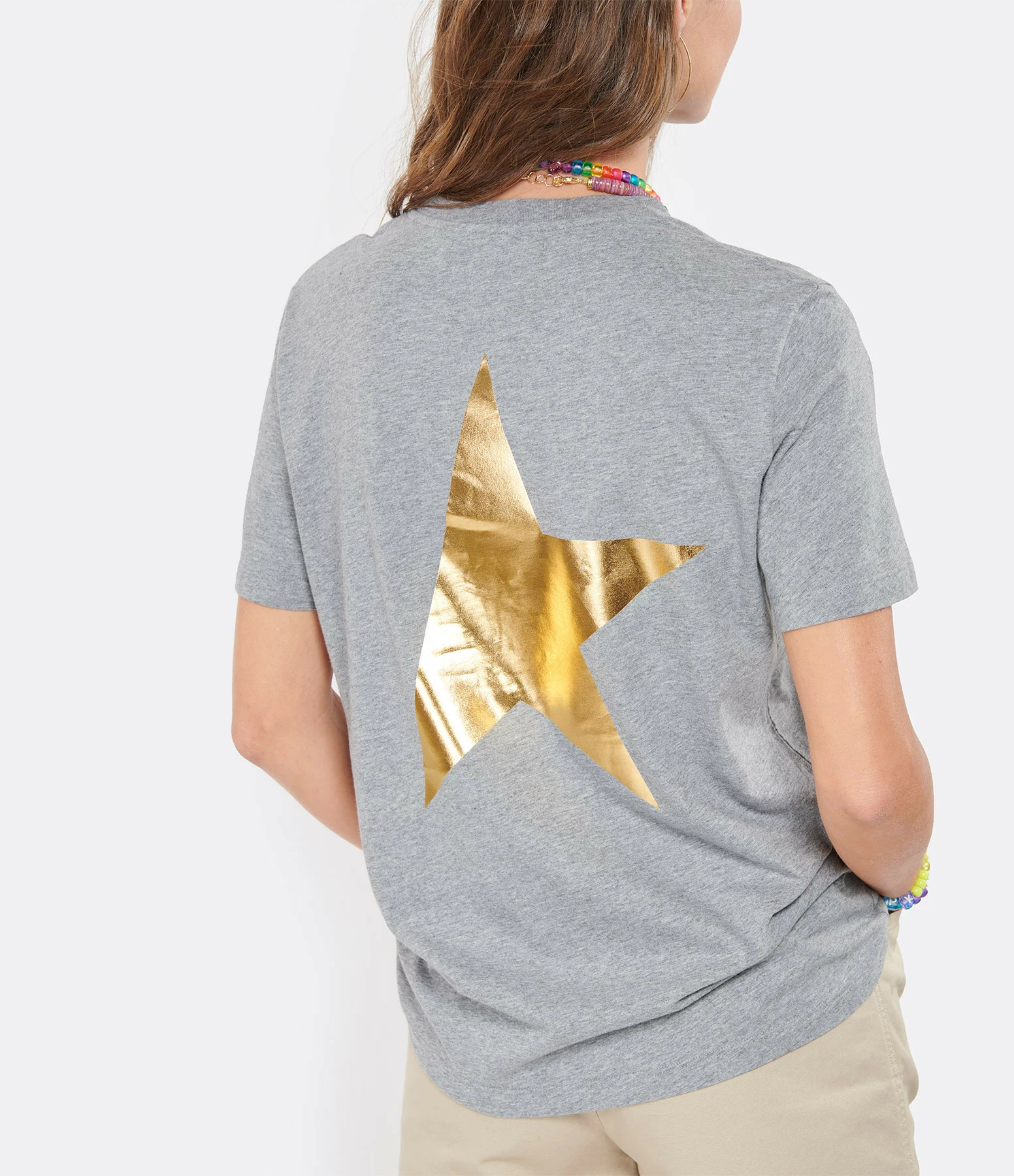 Golden Goose Tee-shirt Big Star Coton Gris Doré – Image 3