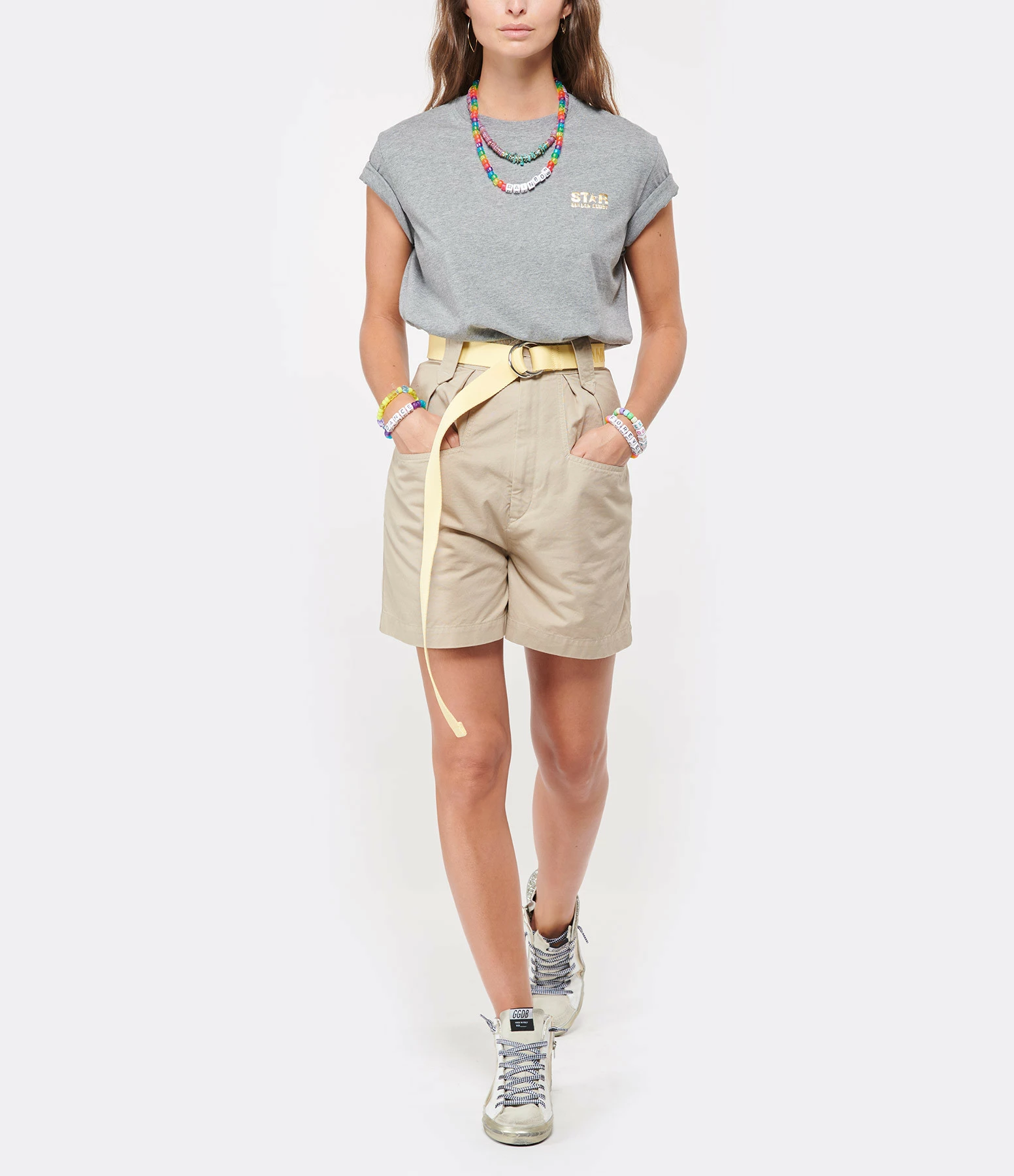 Golden Goose Tee-shirt Big Star Coton Gris Doré – Image 4