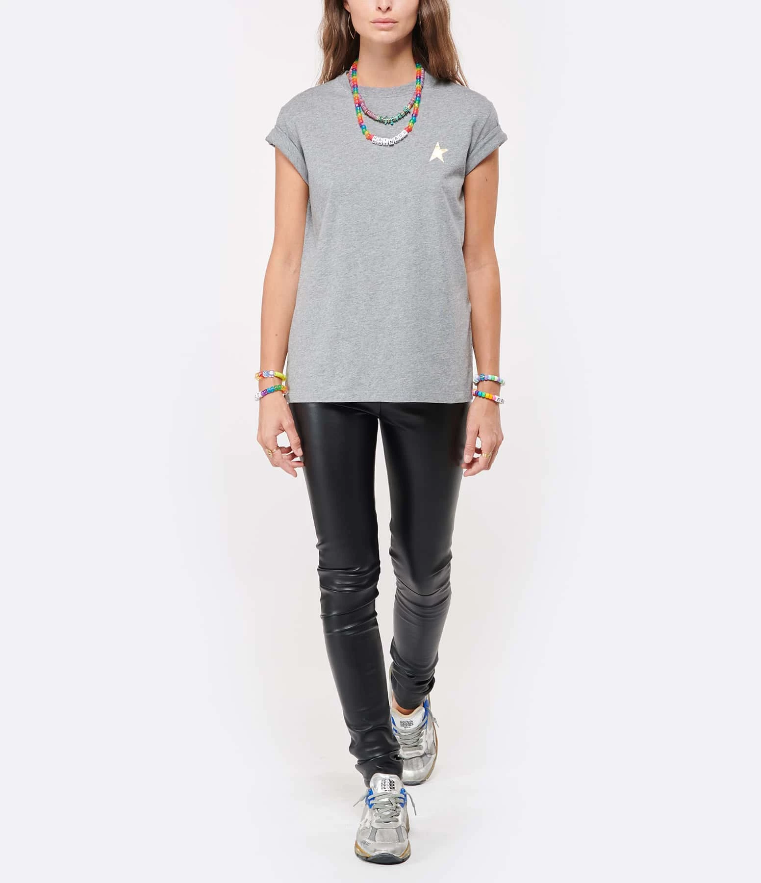 Golden Goose Tee-shirt Étoile Coton Gris Doré – Image 4