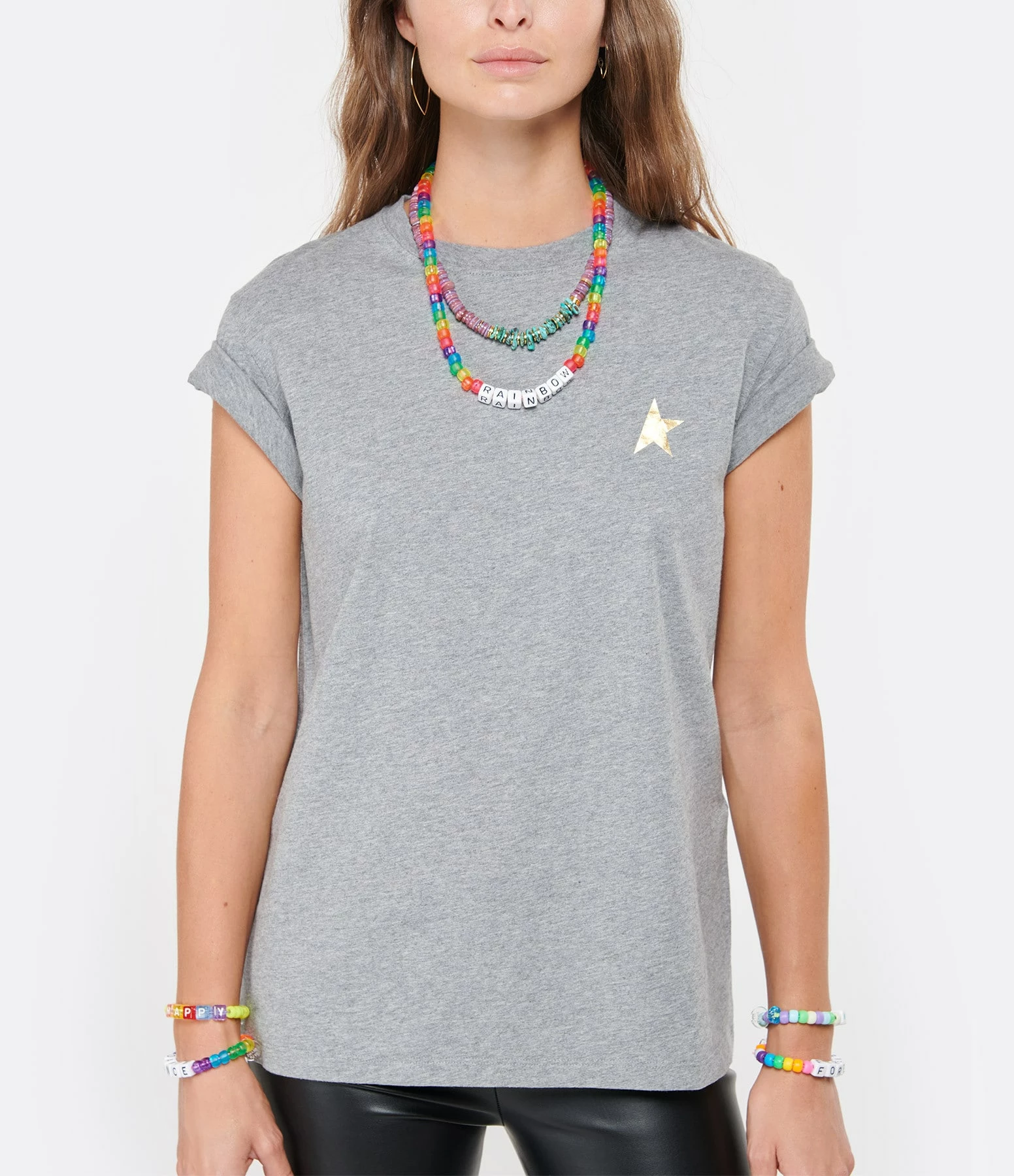 Golden Goose Tee-shirt Étoile Coton Gris Doré – Image 3