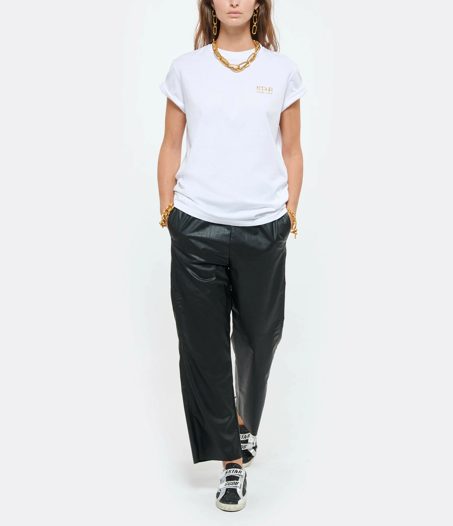 Golden Goose Tee-shirt Big Star Coton Blanc Doré – Image 5