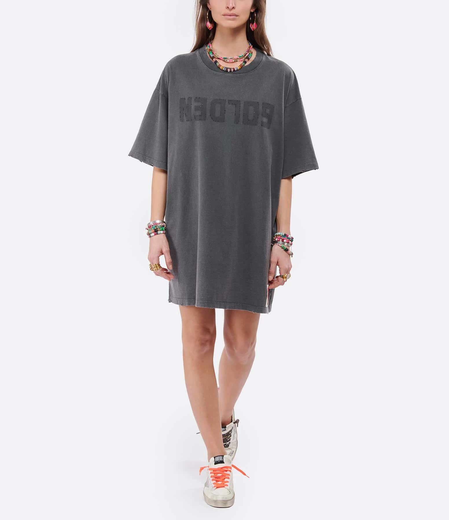 Golden Goose Robe Tee-shirt Golden Coton Anthracite – Image 3