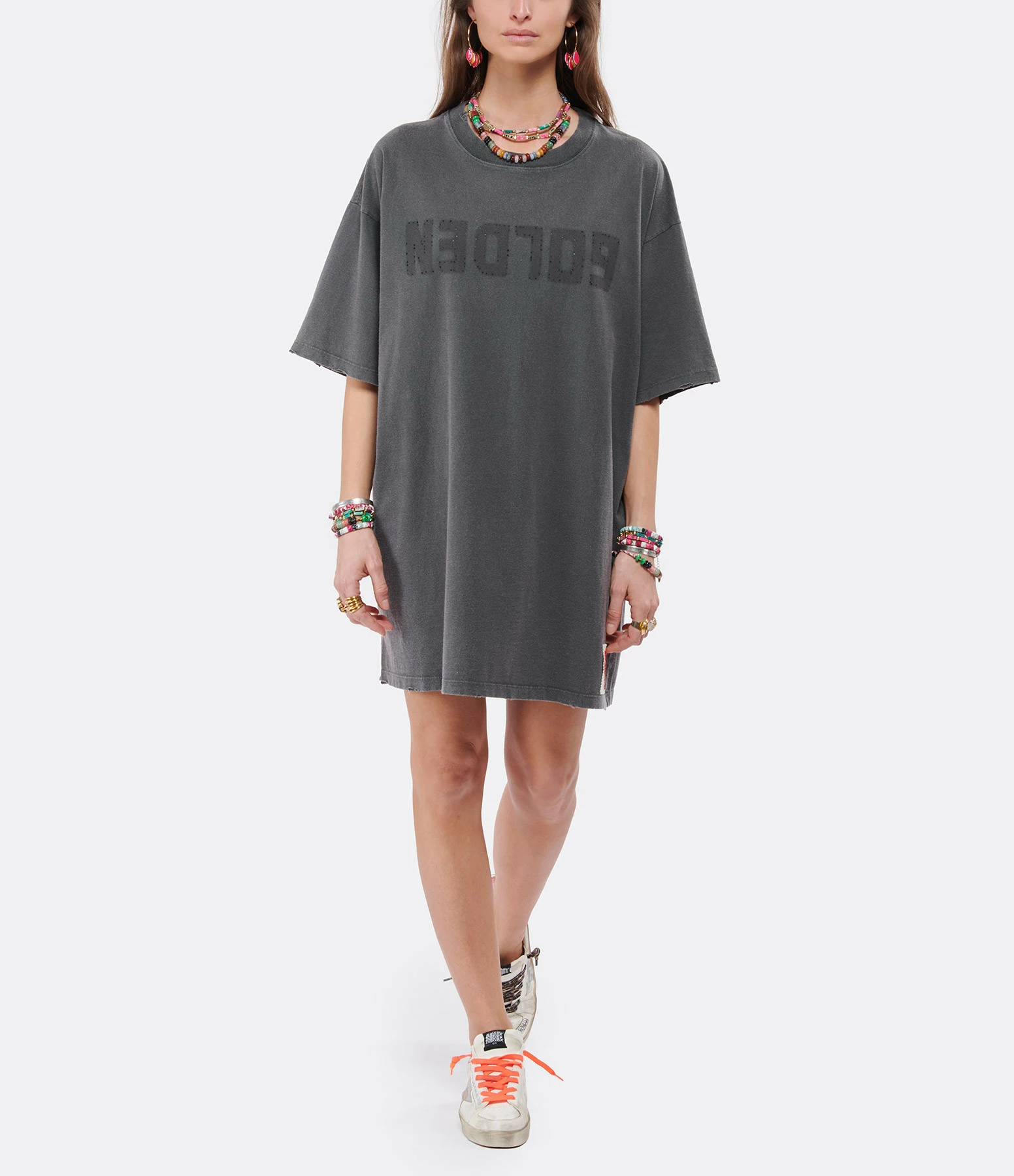 Golden Goose Robe Tee-shirt Golden Coton Anthracite – Image 3