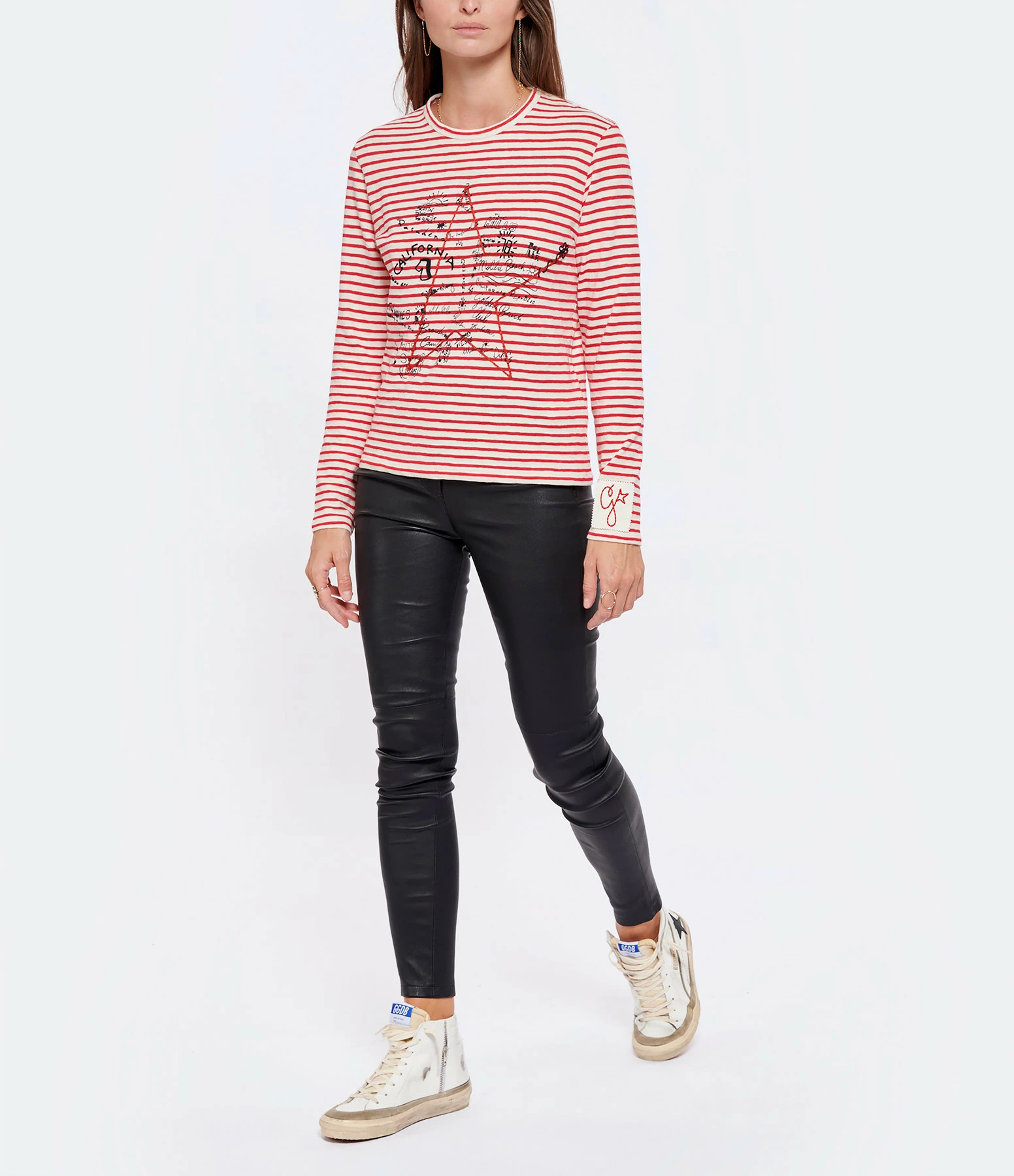 Golden Goose Tee-shirt Golden Coton Rayures Rouge Blanc – Image 4