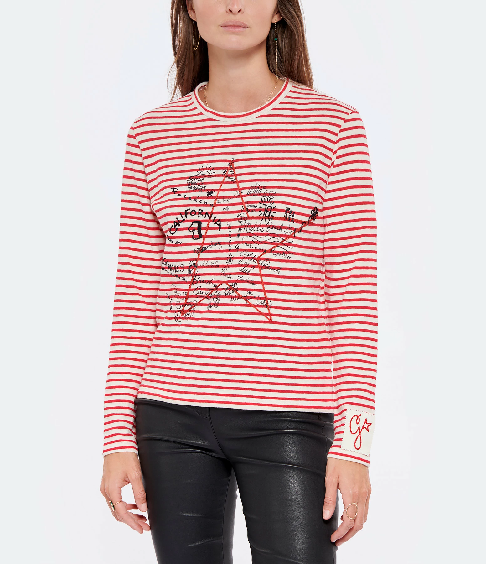 Golden Goose Tee-shirt Golden Coton Rayures Rouge Blanc – Image 3