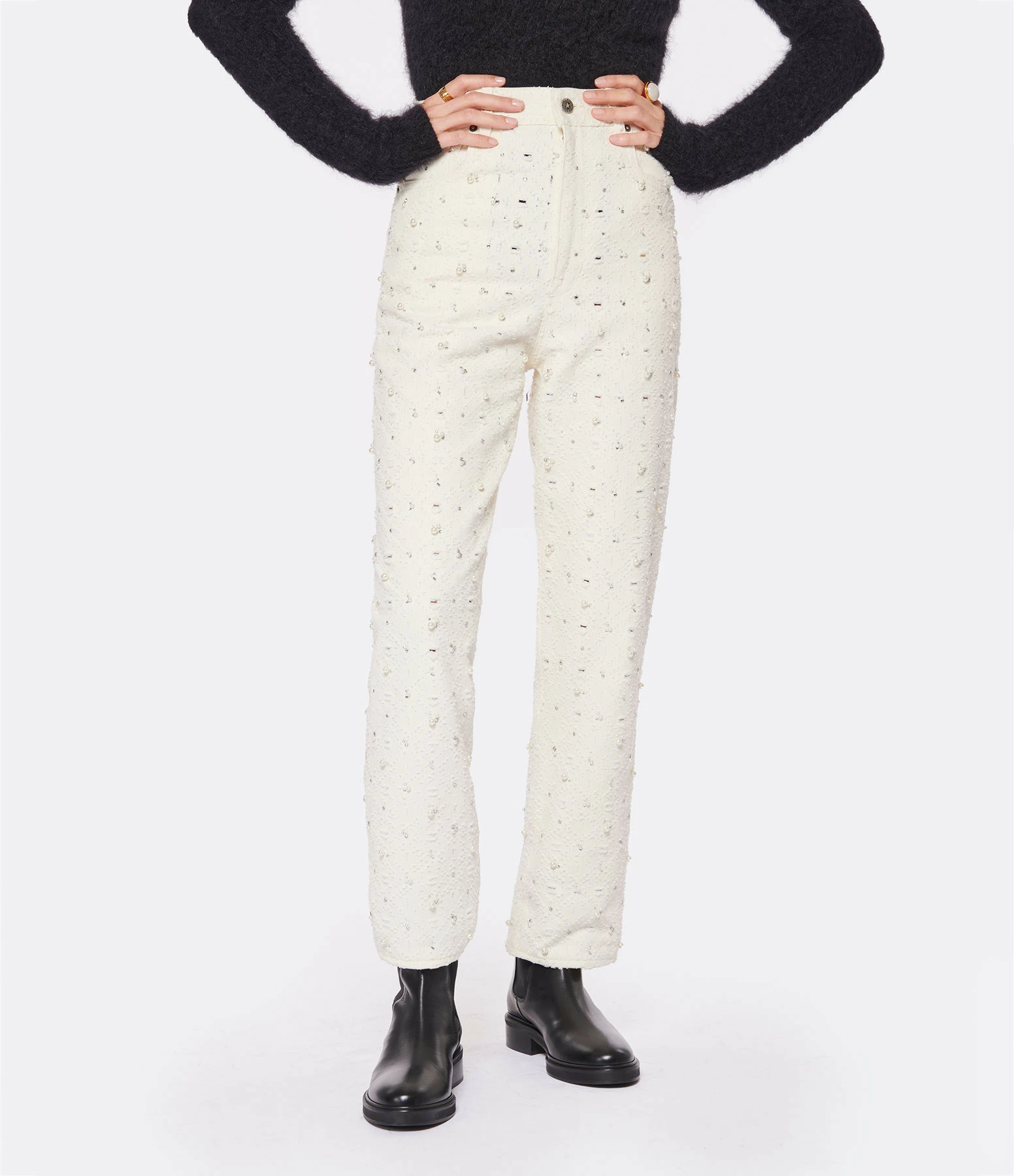 Golden Goose Jean Journey Kim Cristaux Coton Écru – Image 4