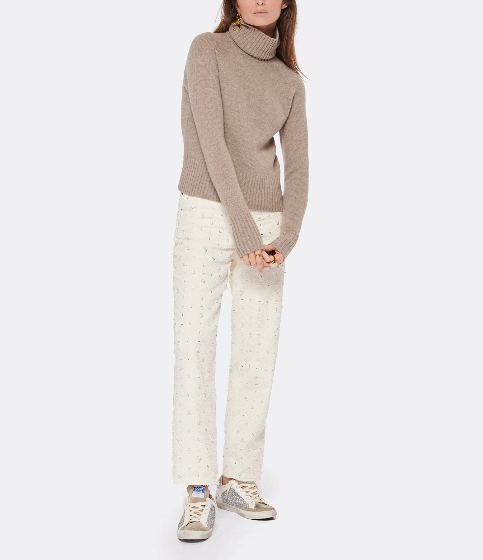 Golden Goose Jean Journey Kim Cristaux Coton Écru – Image 6