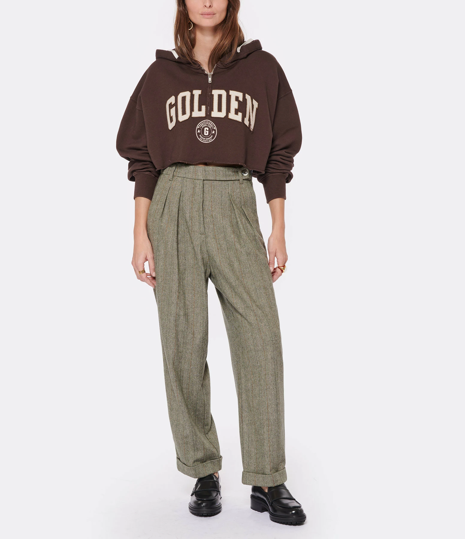 Golden Goose Sweatshirt Hoodie Journey Crop Coton Marron Café – Image 5