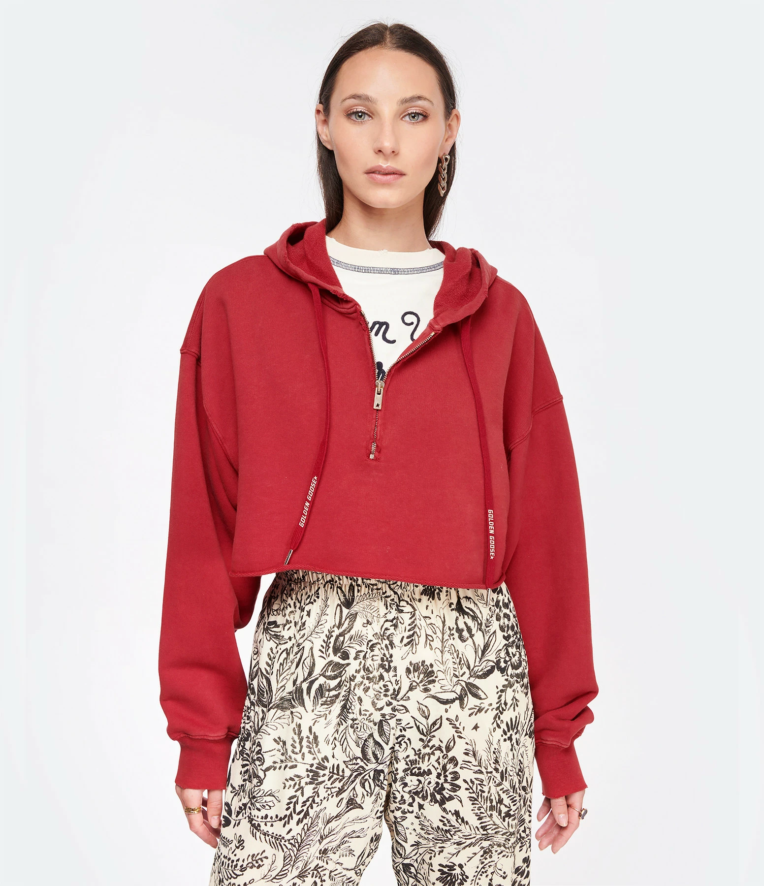 Golden Goose Crop Sweatshirt Hoodie Court Journey Coton Rouge – Image 3