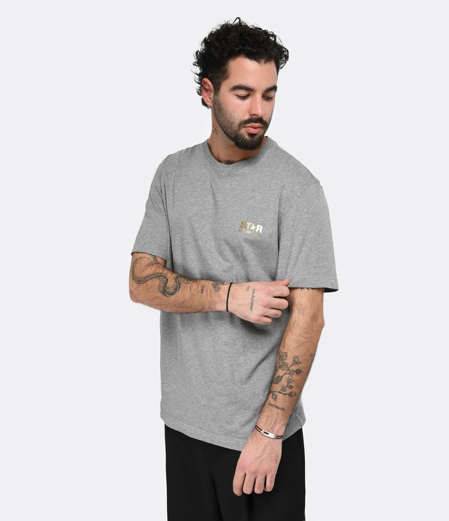 Golden Goose Tee-shirt Big Star Homme Coton Gris Doré – Image 3