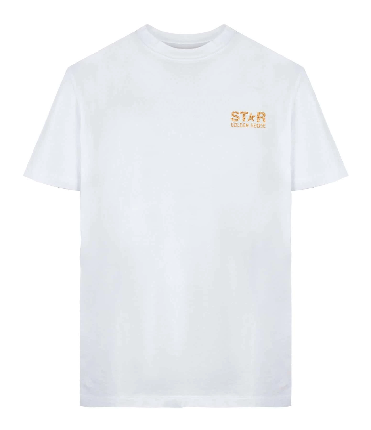 Golden Goose Tee-shirt Big Star Coton Blanc Doré