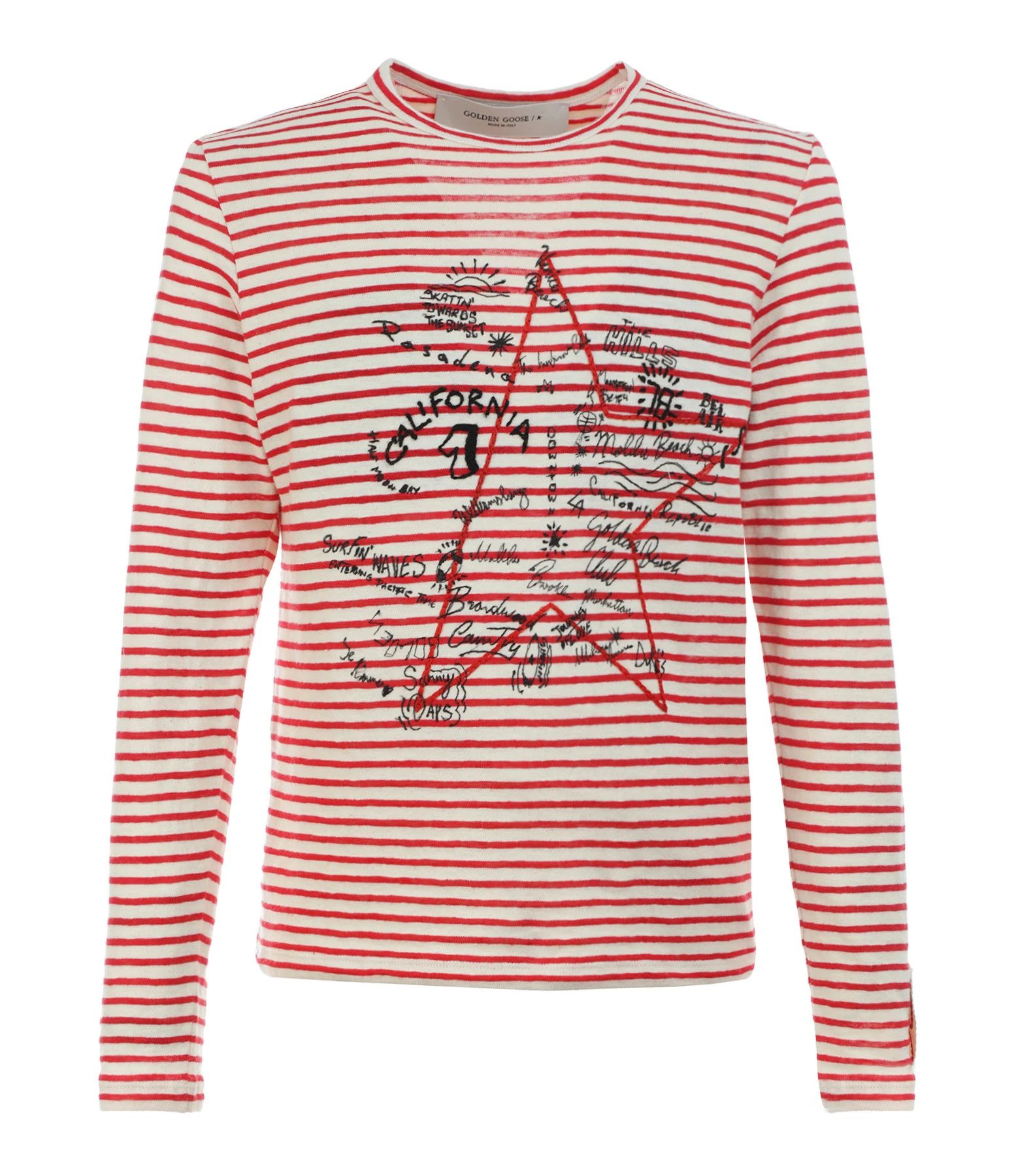 Golden Goose Tee-shirt Golden Coton Rayures Rouge Blanc