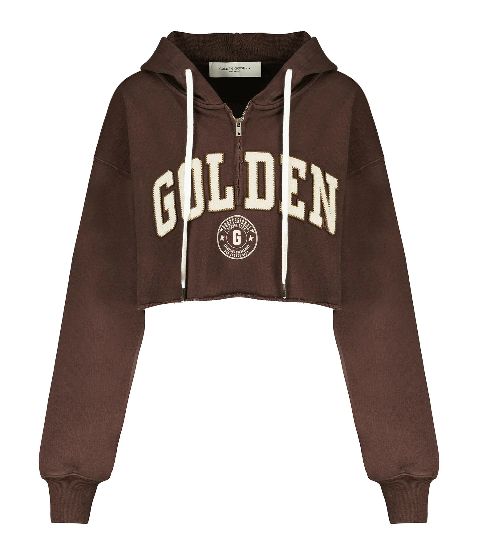 Golden Goose Sweatshirt Hoodie Journey Crop Coton Marron Café