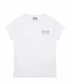Golden Goose Tee-shirt Star Enfant Coton Blanc Rose