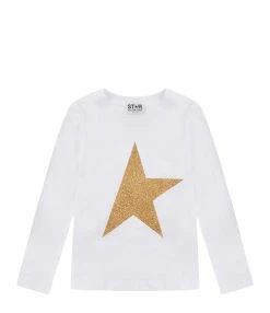 Golden Goose Tee-shirt Enfant Star Manches Longues Coton Blanc Doré