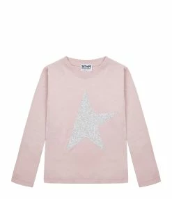Golden Goose Tee-shirt Enfant Star Manches Longues Coton Rose Argenté