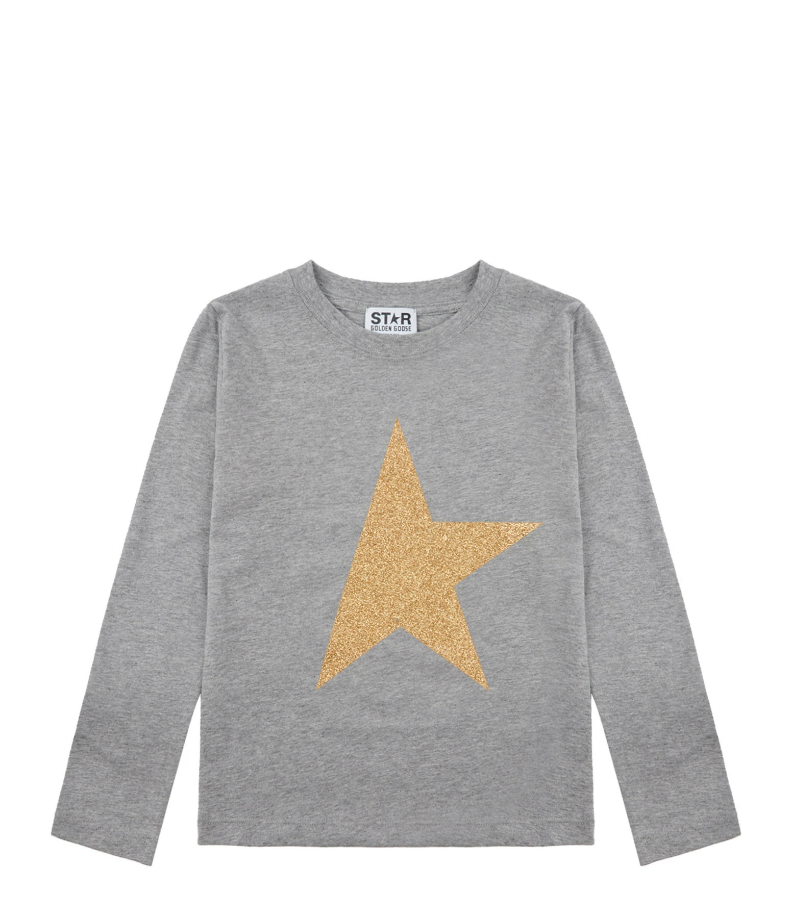 Golden Goose Tee-shirt Enfant Star Manches Longues Coton Gris Doré