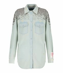 Golden Goose Chemise Boyfriend Golden Cristaux Coton Bleu