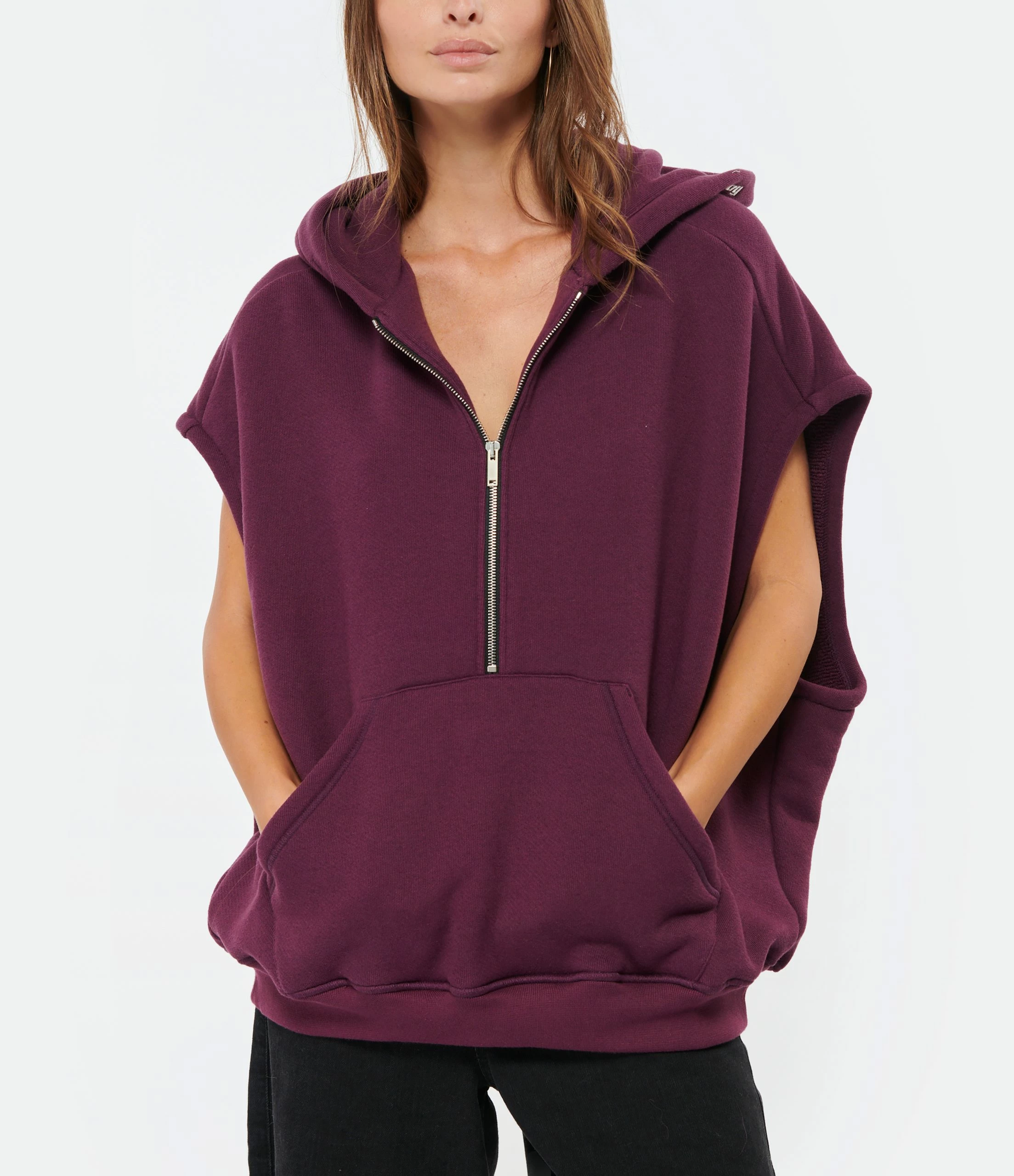HALFBOY Sweatshirt Sans Manches Hoodie Coton Violet – Image 2
