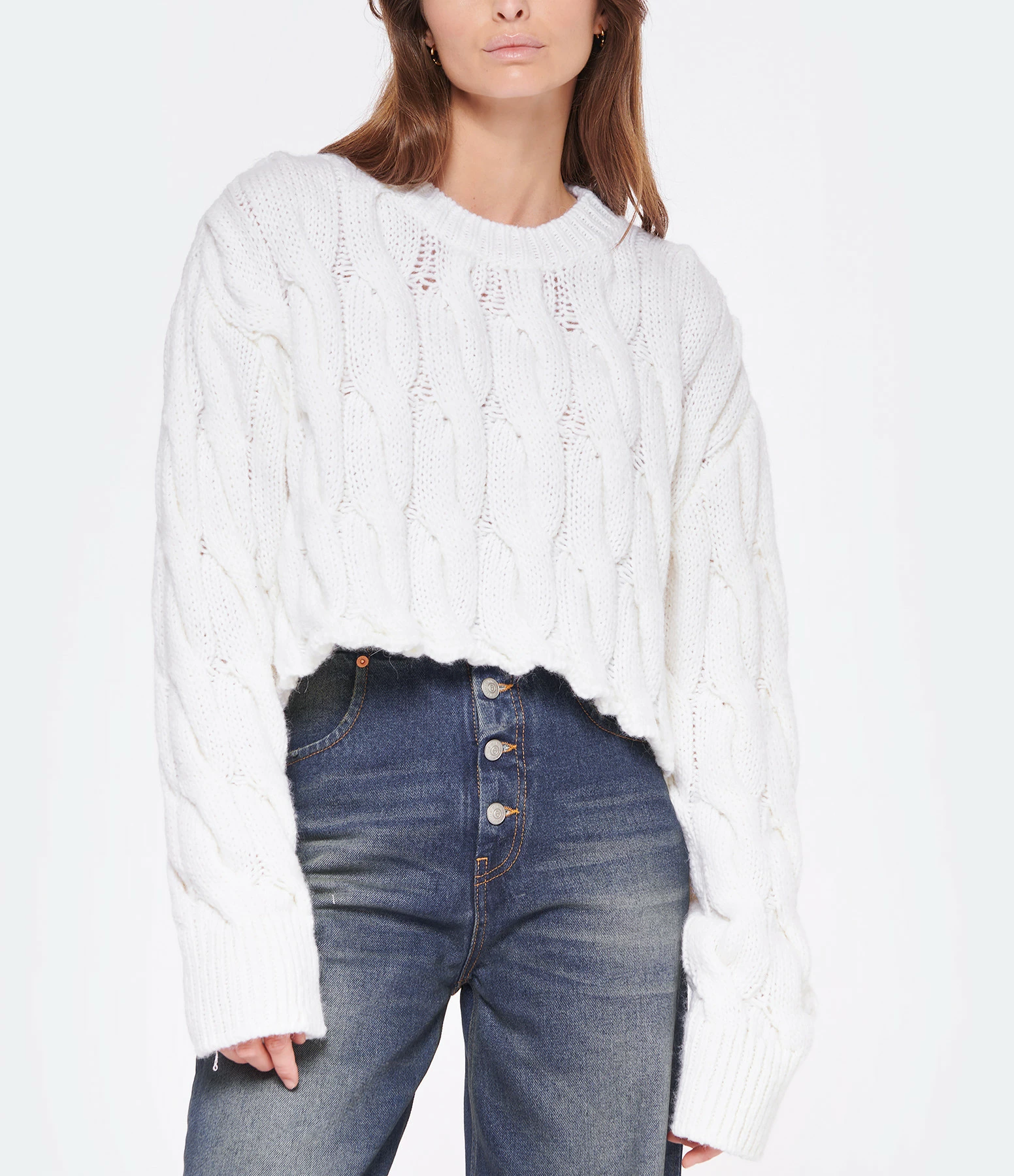 HALFBOY Pull Crew Cable Laine Crème – Image 2