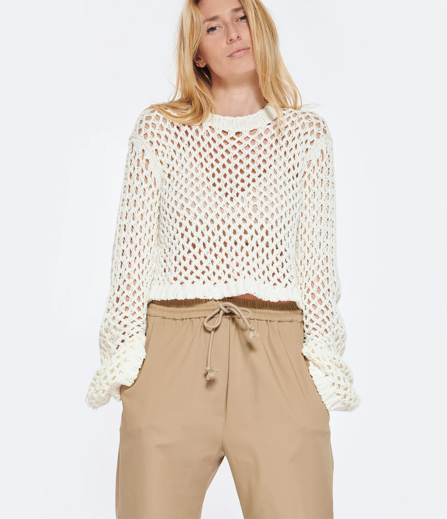 HALFBOY Pull Résille Coton Crème – Image 2