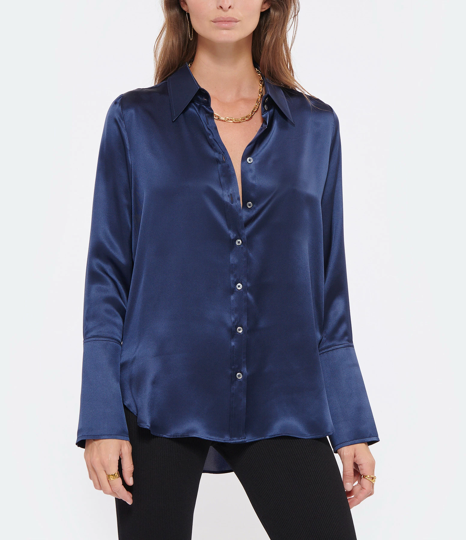 HANA SAN Chemise Nisha Soie Bleu Nuit – Image 3