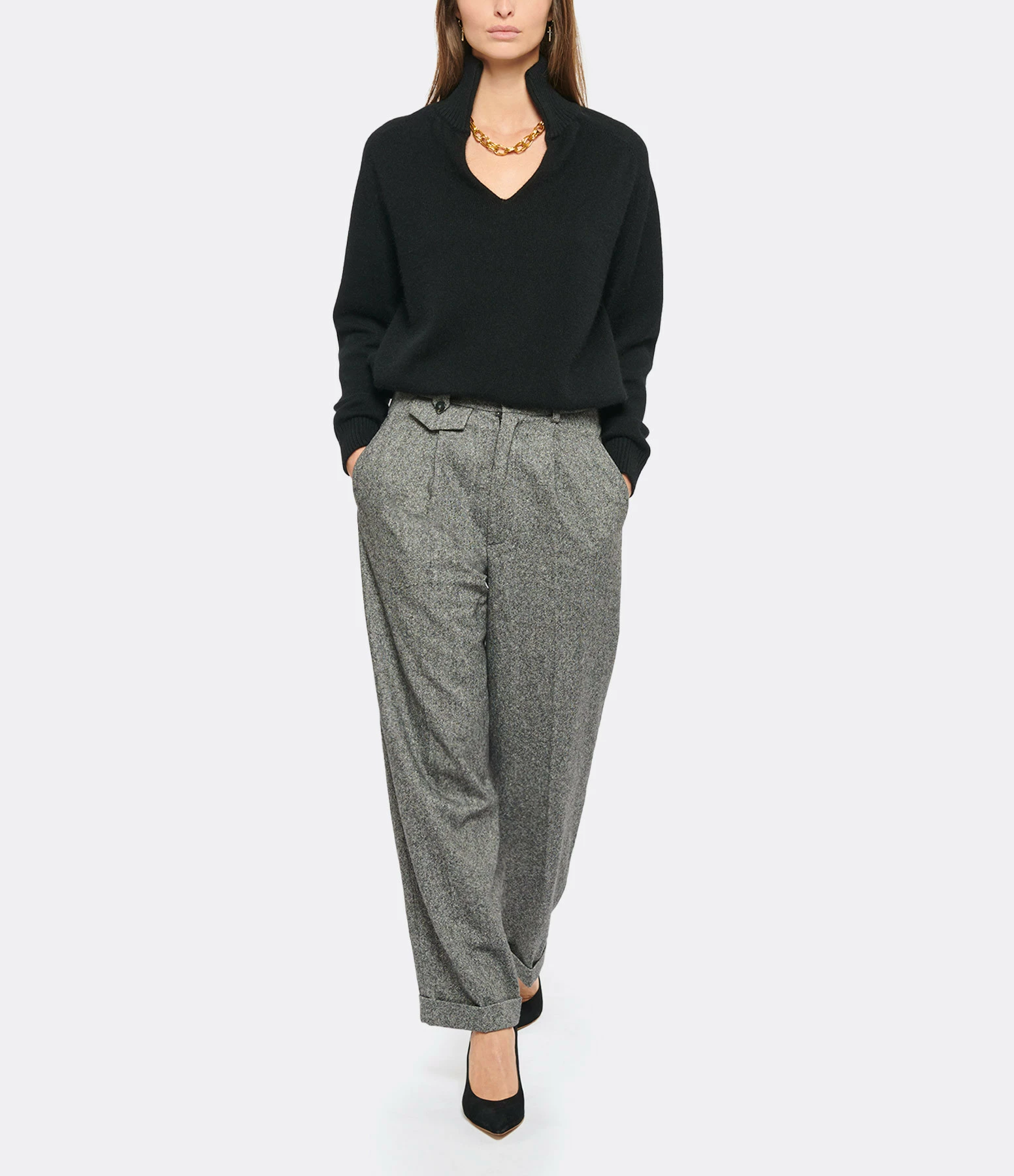 IDA DEGLIAME Pull La Vareuse Amoureuse Cachemire Noir – Image 4