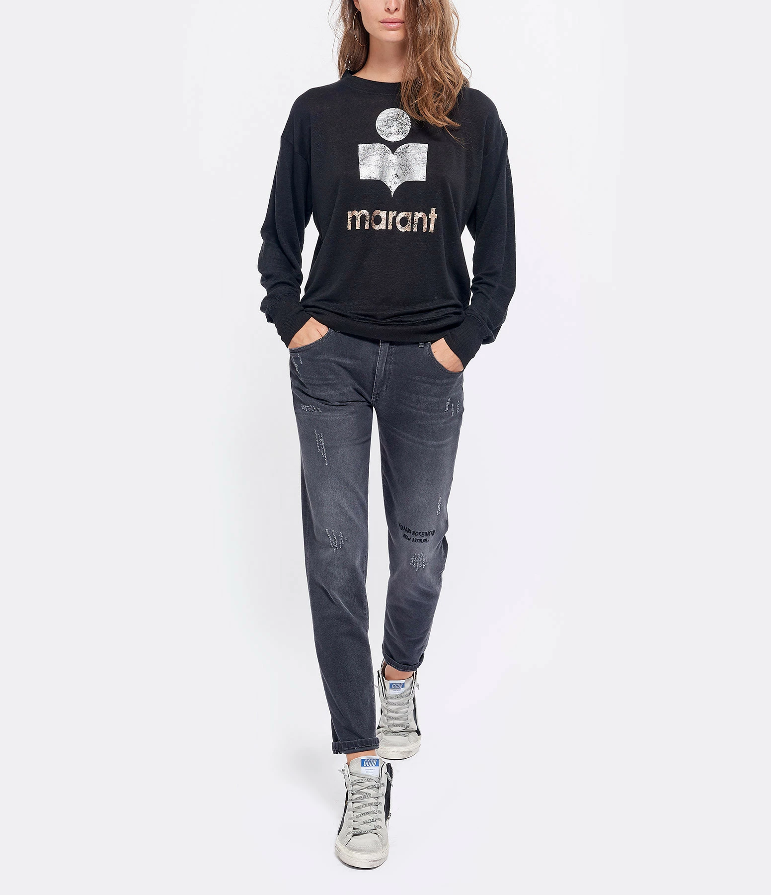 MARANT ÉTOILE Tee-shirt Klowia Lin Noir Argenté Rose – Image 3