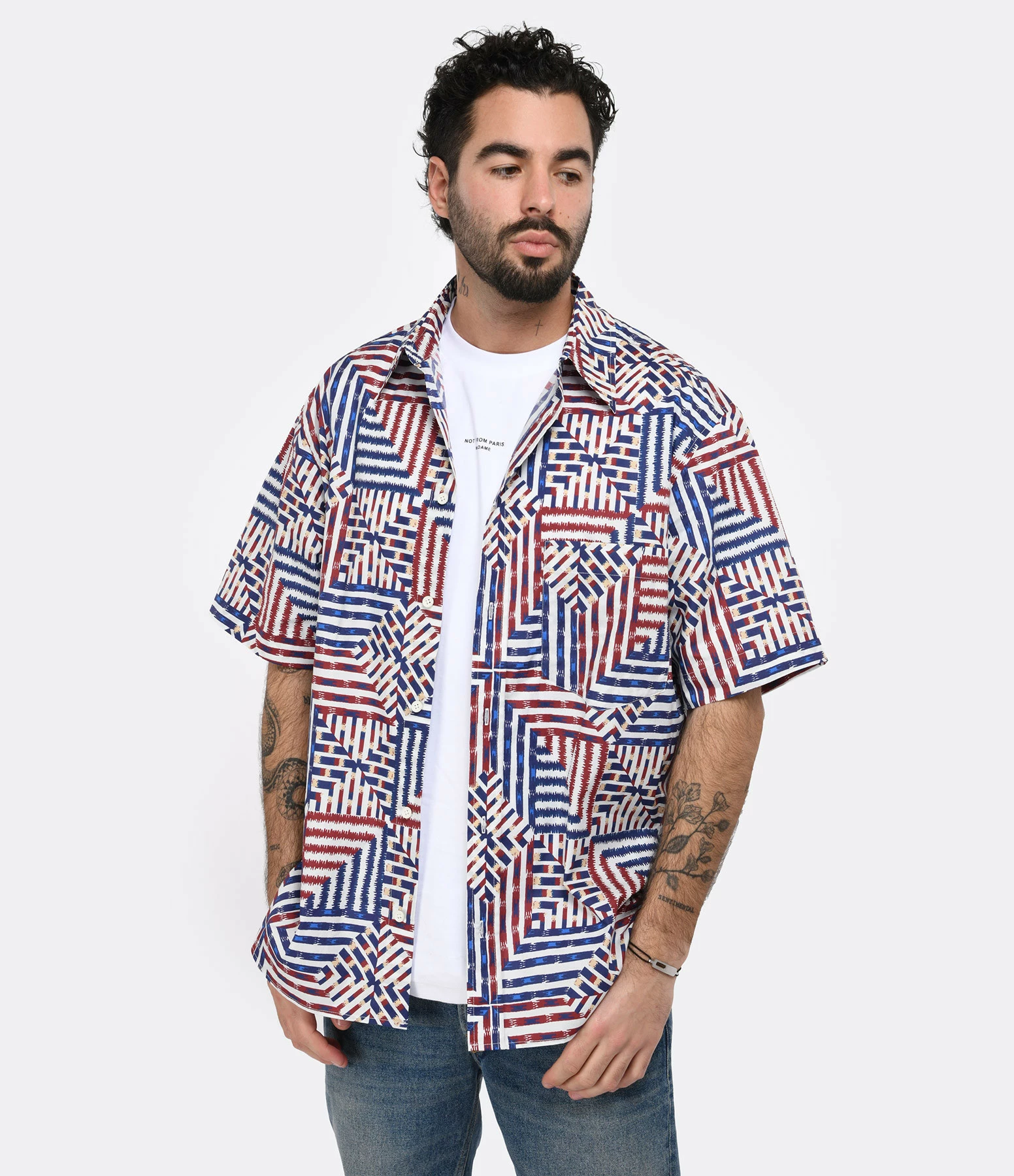 Isabel Marant Chemise Homme Ebilio Coton Bleu Rouge – Image 3