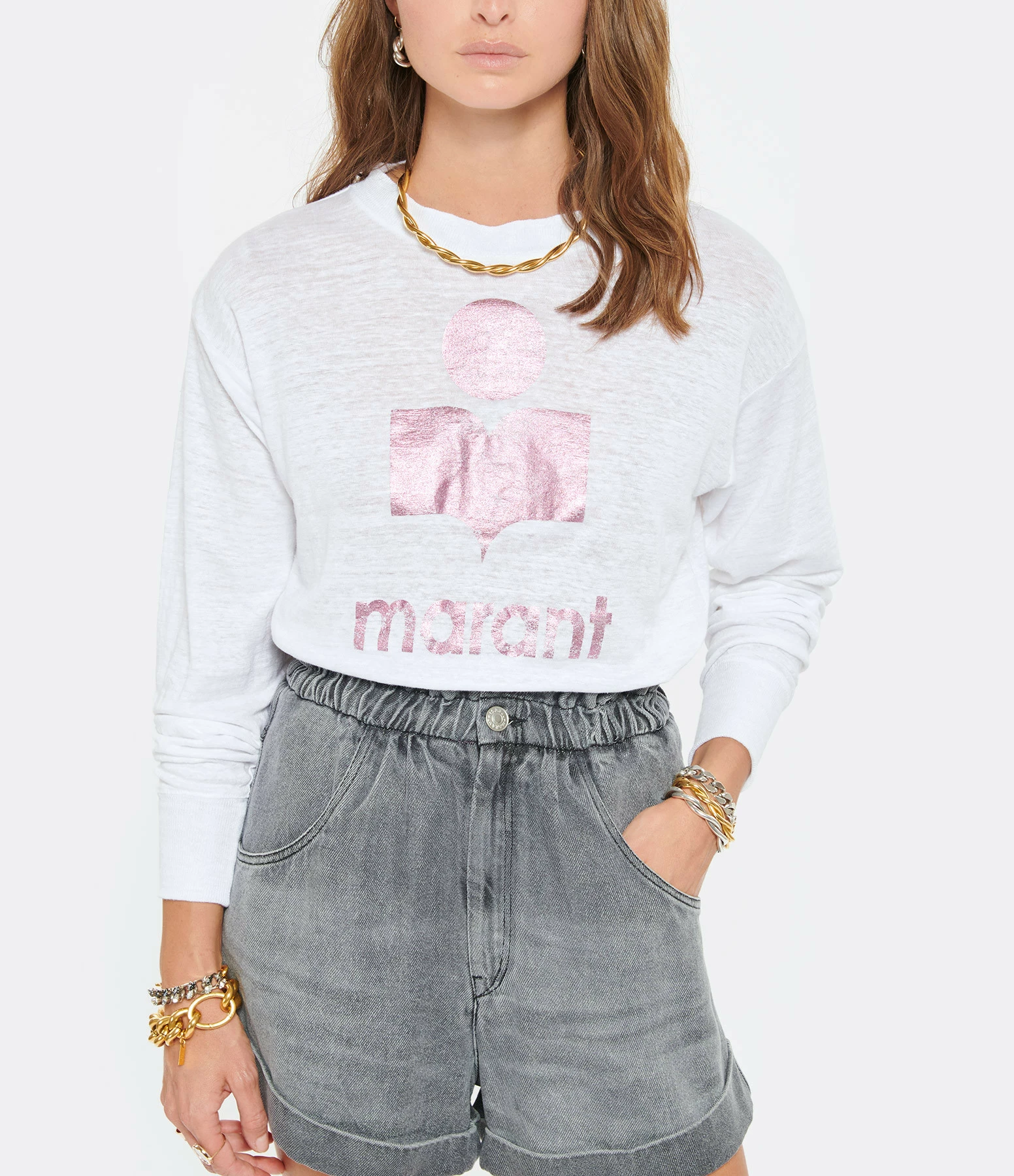 MARANT ÉTOILE Tee-shirt Klowia Lin Blanc Rose – Image 3