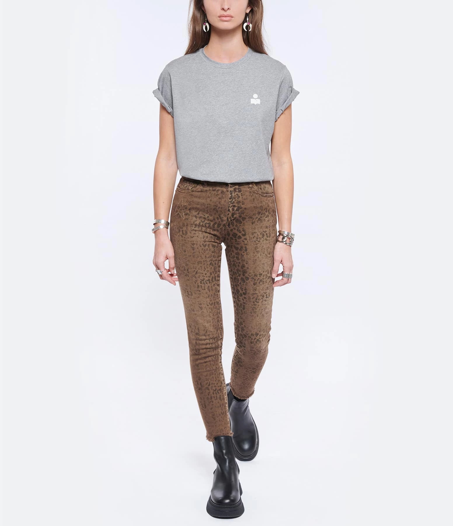 MARANT ÉTOILE Tee-shirt Zewel Coton Organique Gris Écru – Image 5