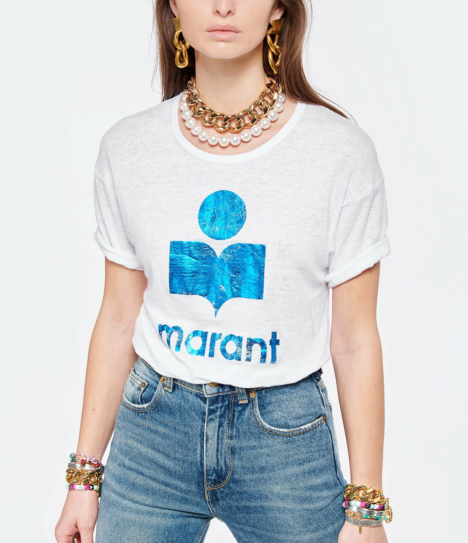 MARANT ÉTOILE Tee-shirt Koldi Lin Blanc Bleu – Image 3