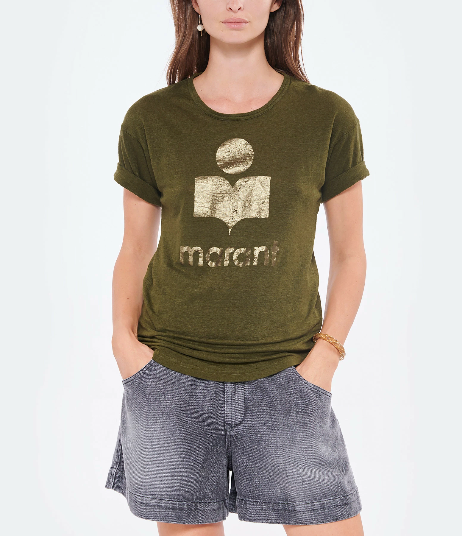MARANT ÉTOILE Tee-shirt Koldi Lin Kaki Doré – Image 3