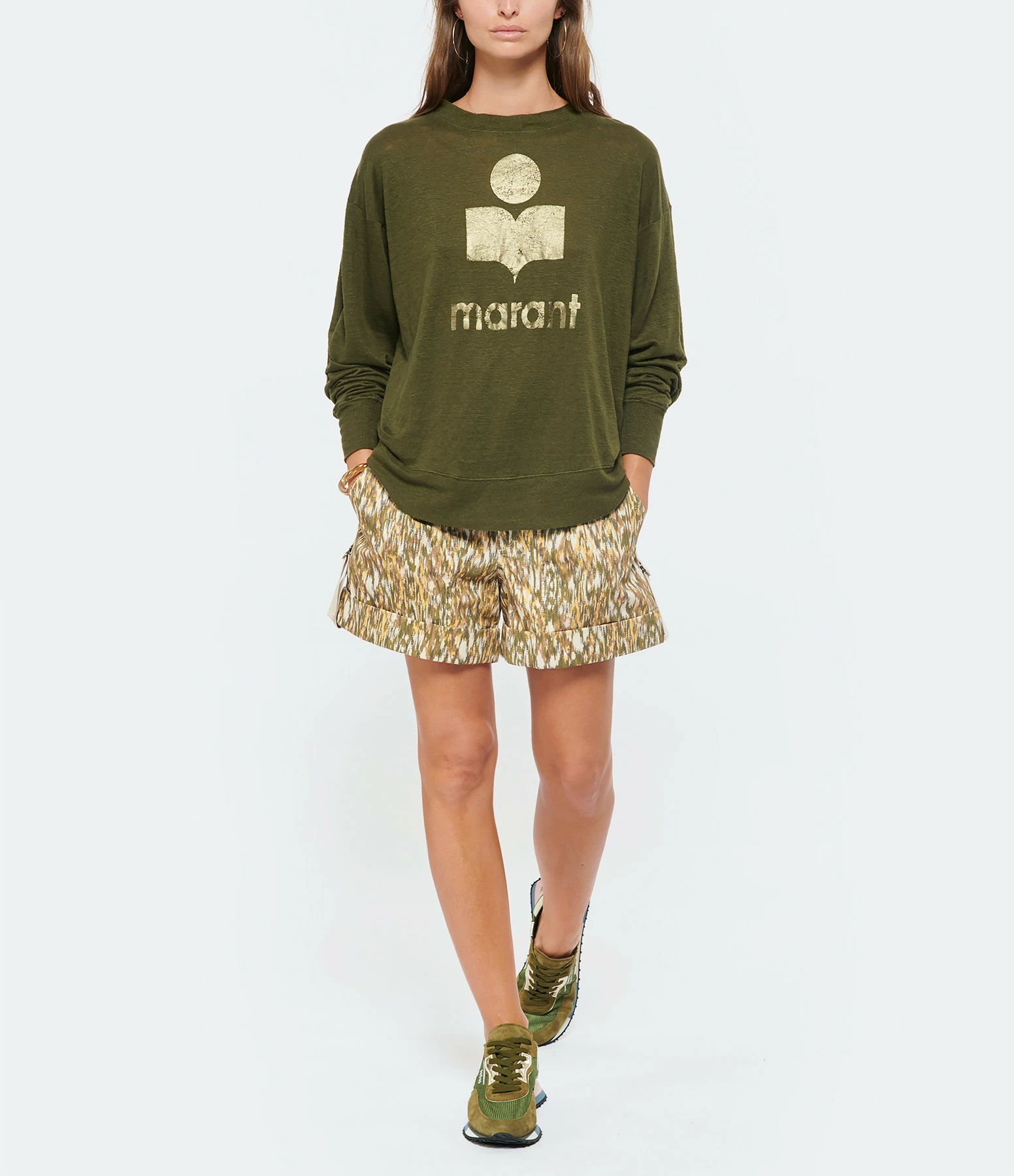 MARANT ÉTOILE Tee-shirt Klowia Lin Kaki Doré – Image 4