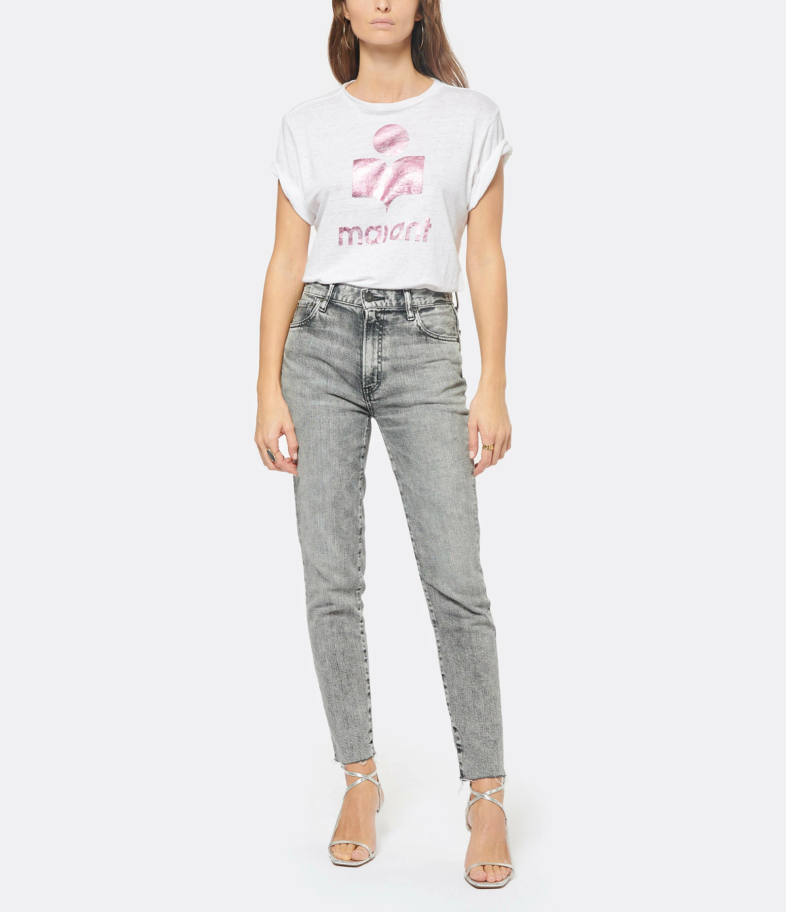 MARANT ÉTOILE Tee-shirt Zewel Lin Rose Blanc – Image 3