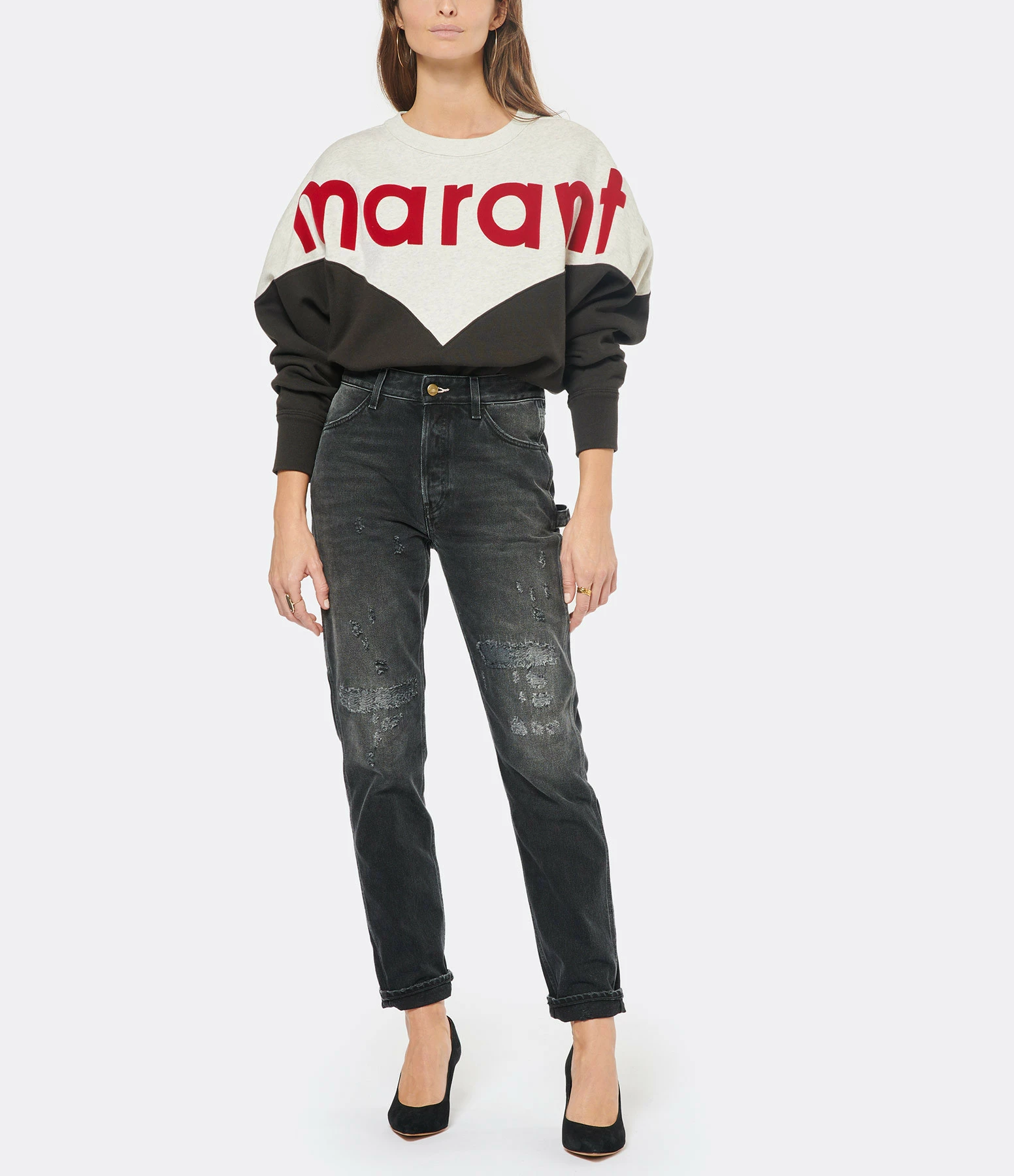 MARANT ÉTOILE Sweatshirt Houston Coton Noir Délavé Rouge – Image 4