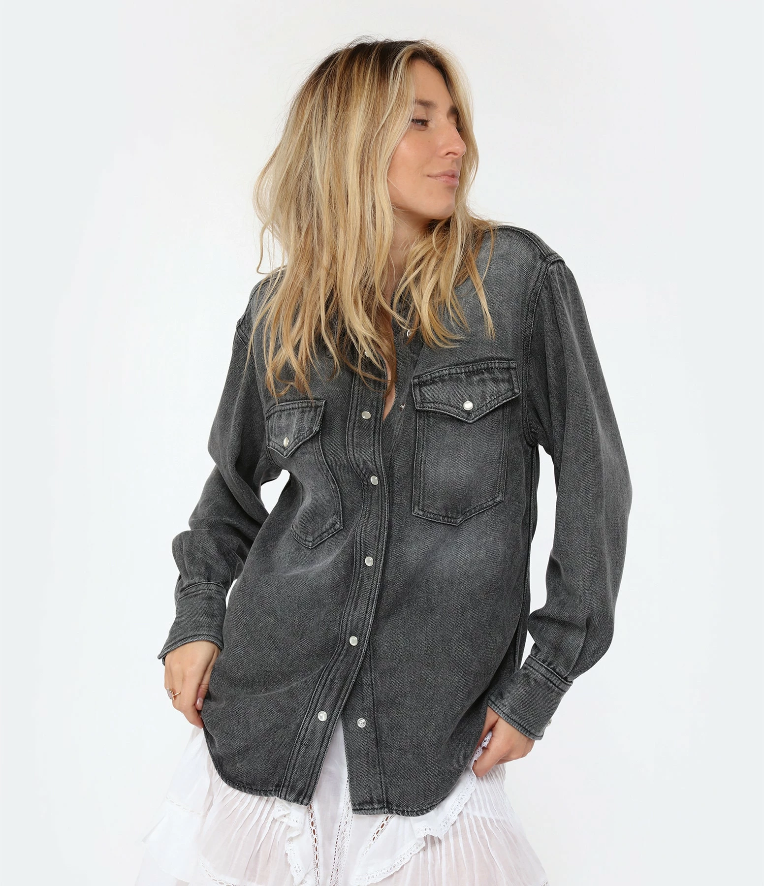 MARANT ÉTOILE Chemise Tahis Denim Gris – Image 3