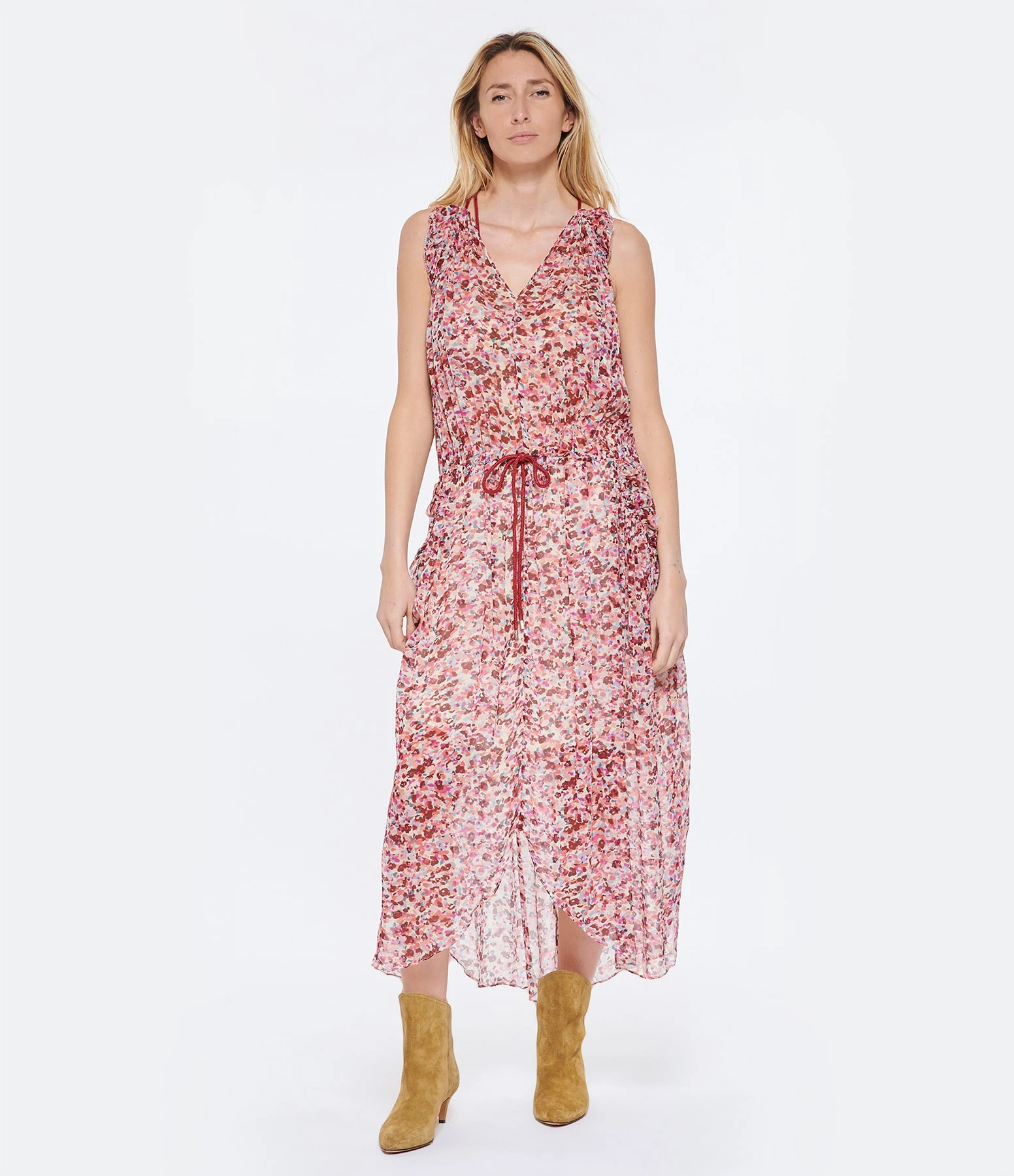 MARANT ÉTOILE Robe Longue Fadelo Imprimé Framboise Écru – Image 3