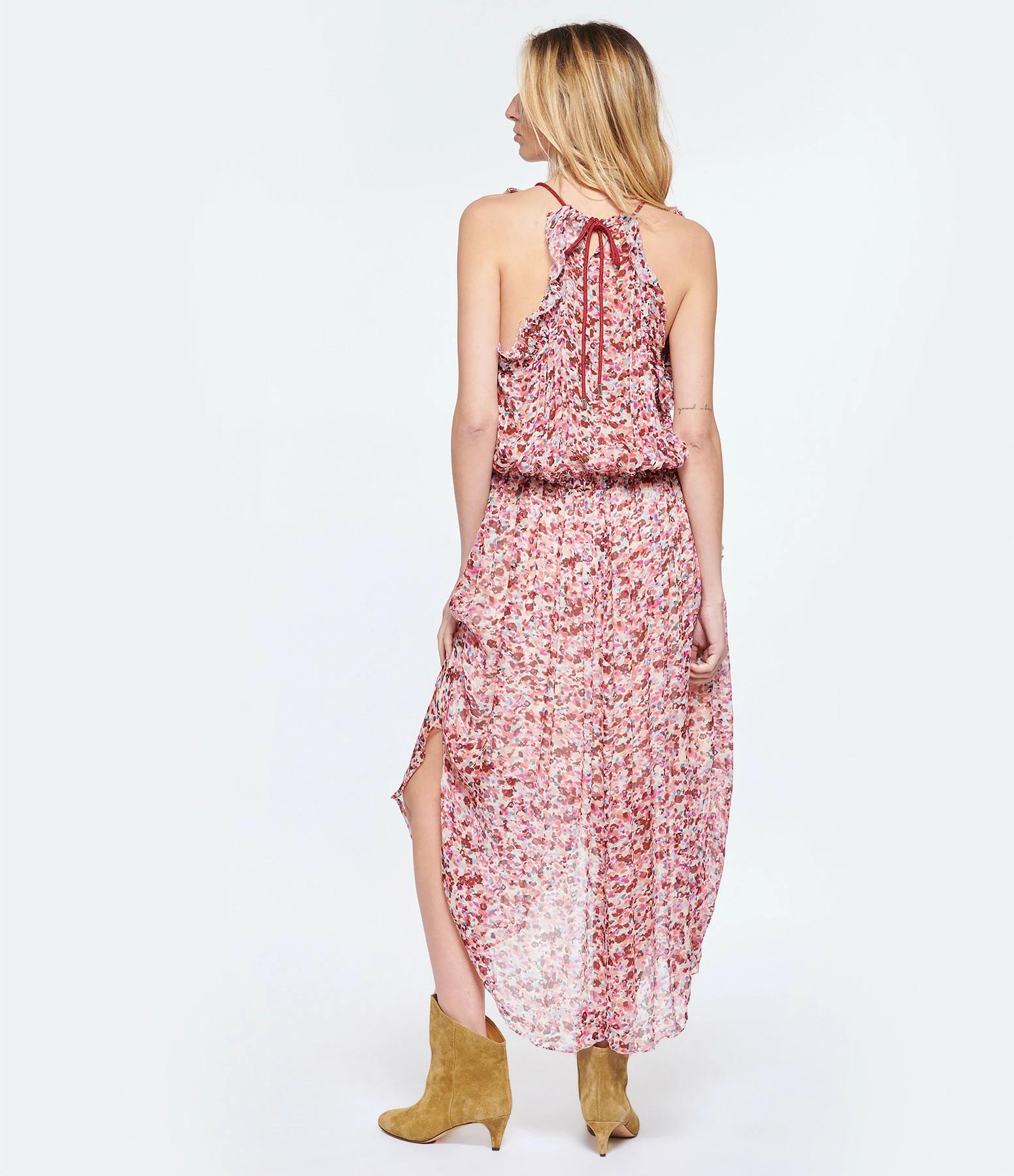 MARANT ÉTOILE Robe Longue Fadelo Imprimé Framboise Écru – Image 4