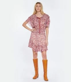 MARANT ÉTOILE Robe Florise Imprimé Framboise Écru -Boutique de vente ZIMMERMANN imare look20230207 278 1