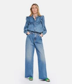 MARANT ÉTOILE Chemise Idety Coton Bleu -Boutique de vente ZIMMERMANN imare look20230207 309