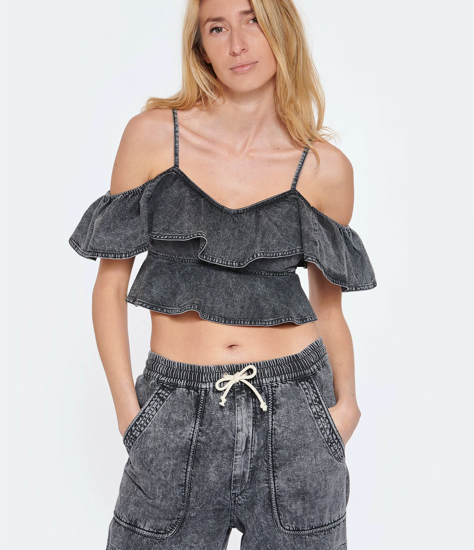 MARANT ÉTOILE Top Voloteo Coton Gris – Image 3